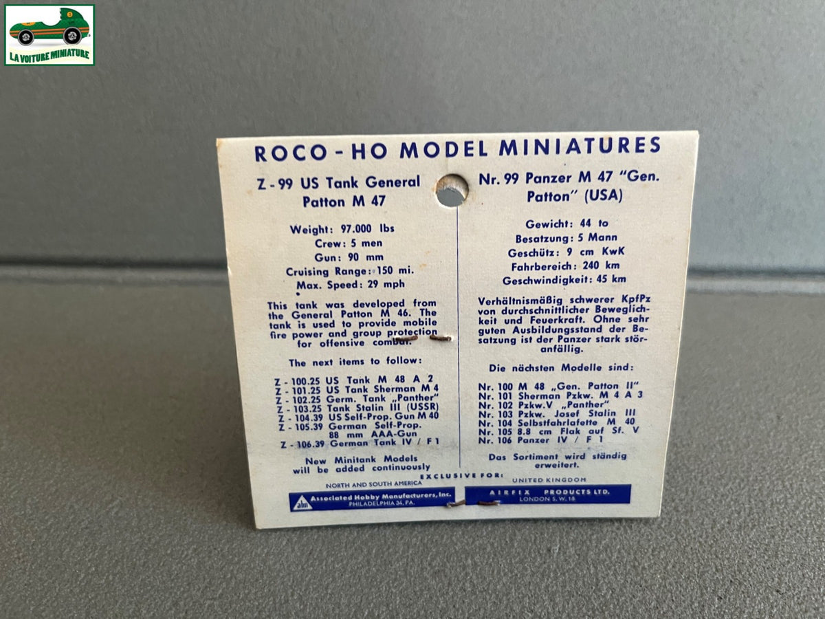 Miniature Engin Militaire Char Z-99.25 US Tank Patton Roco Minitanks  1/87 HO