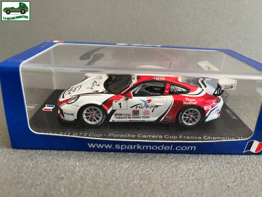Voiture Miniature Porsche 911 GT3 Cup France Champion 2019 Spark  1/43