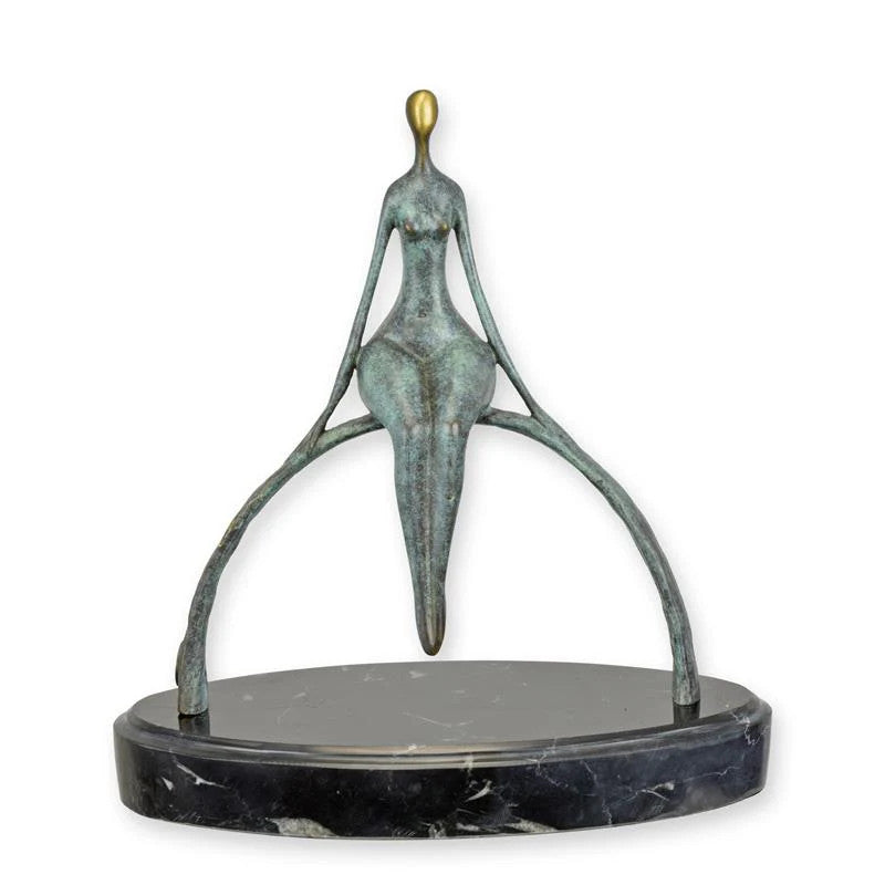 STATUE MODERNE SCULPTURE BRONZE HOMME MODERNE ASSIS SUR ARC