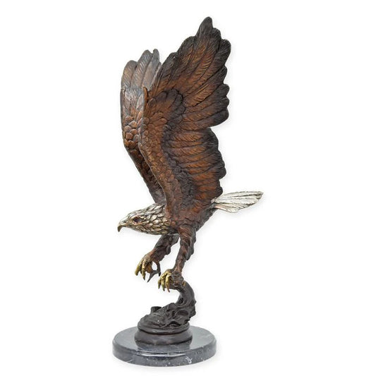 STATUE MODERNE SCULPTURE BRONZE AIGLE PÊCHANT DU SAUMON