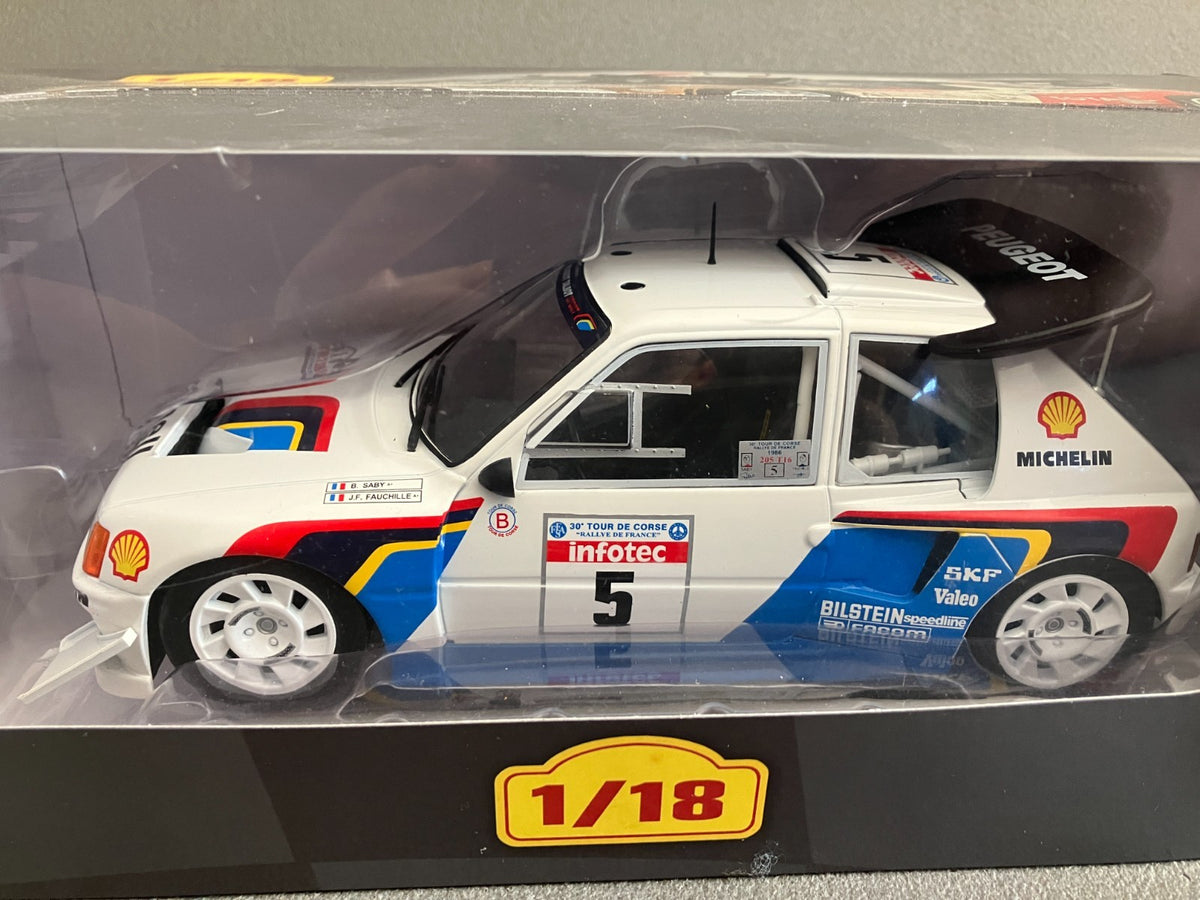 Voiture miniature Peugeot 205 Tour de Corse Rallye Saby 1986 Altaya au 1/18