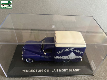 Voiture miniature Publicitaire Peugeot 203 C 8 Lait Mont Blanc au 1/43