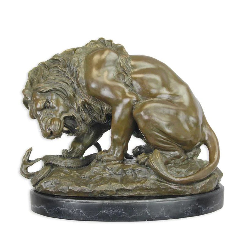 STATUE MODERNE SCULPTURE BRONZE LION ET SERPT