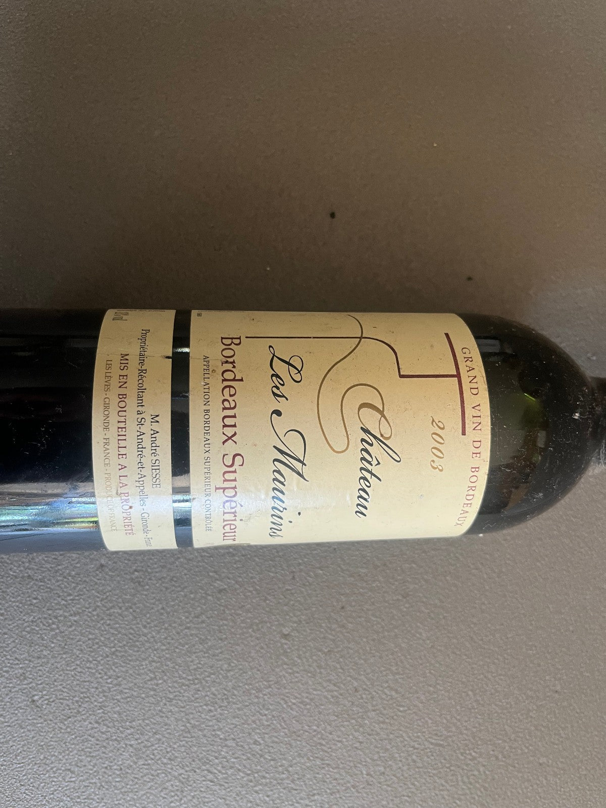 Ancienne Bouteille Vin Bordeaux Chateau Les Maurins 2003 Collection Perso
