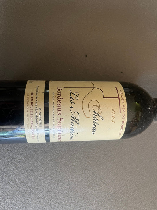 Ancienne Bouteille Vin Bordeaux Chateau Les Maurins 2003 Collection Perso