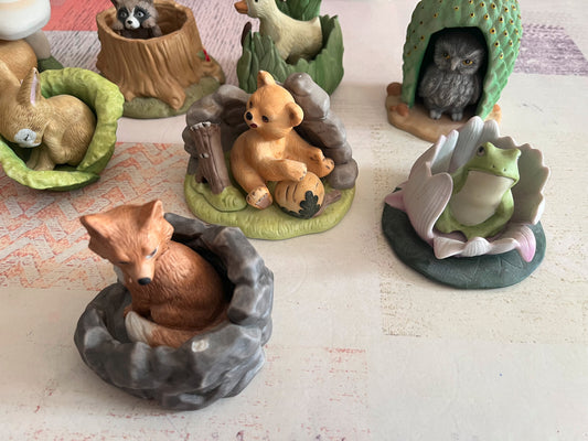Lot de 9 Figurines Porcelaine Fine Animaux Jacqueline B.Smith Franklin 1984