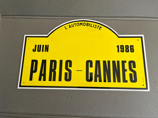 Plaque Métal Voiture rallye Paris Cannes 1986 PAN Tours L'Automobiliste