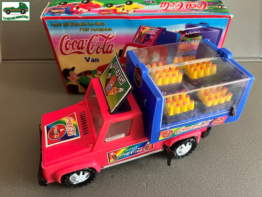 Ancien Jouet de Bazar Plastique Mécanisme Clé Voiture Coca Cola Brijbasi toys