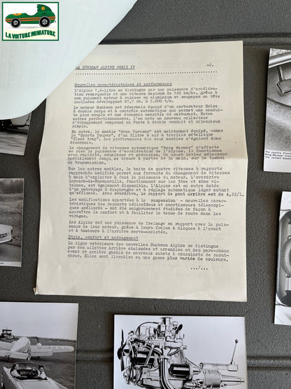 Ancien Documentation Automobile Communiqué Presse Rootes Motors Sunbeam Photo