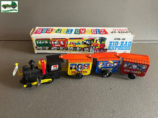 Ancien Jouet de Bazar Plastique Mécanisme Clé Train Zig Zag Express Comic Corée