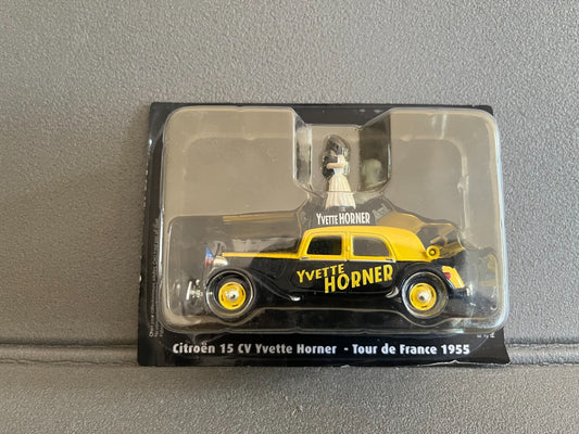 Voiture Miniature Citroen 15CV Yvette Horner Tour de France 1955 Vélo Norev 1/43