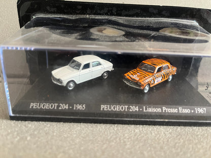 Voiture Miniature Duo Peugeot 204 1965 Esso 1967 Universal Hobbies 1/87 HO