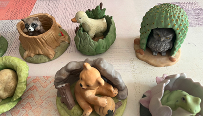 Lot de 9 Figurines Porcelaine Fine Animaux Jacqueline B.Smith Franklin 1984
