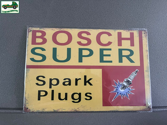 Plaque Métal Voiture Automobile Garage Huile Moteur Bougie Bosch 20 x 30 cm