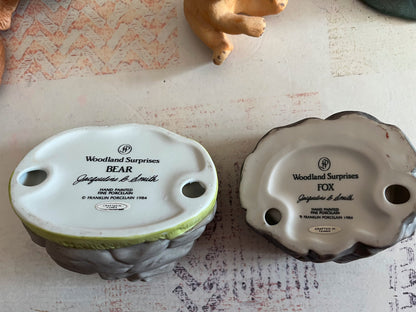 Lot de 9 Figurines Porcelaine Fine Animaux Jacqueline B.Smith Franklin 1984