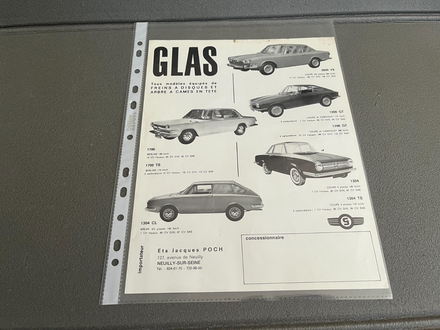 Ancien Dépliant Brochure Documentation Automobile Glas Poch