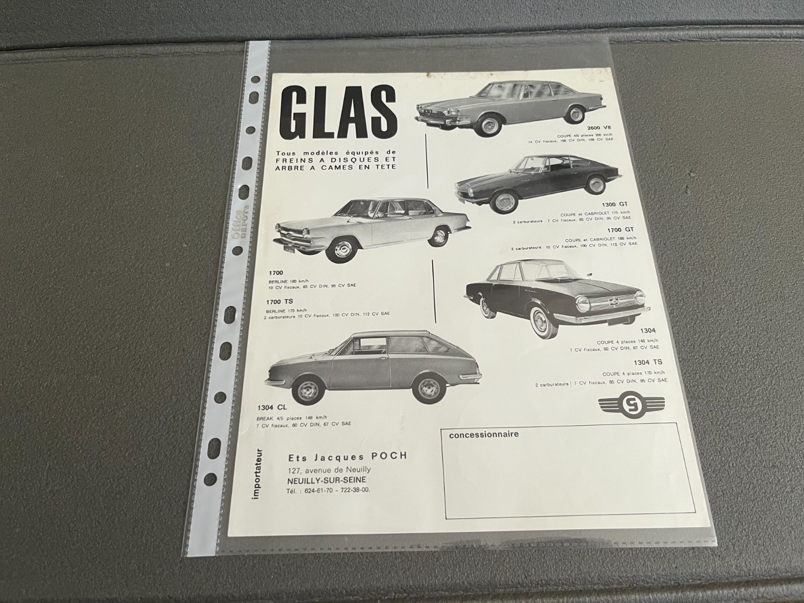 Ancien Dépliant Brochure Documentation Automobile Glas Poch