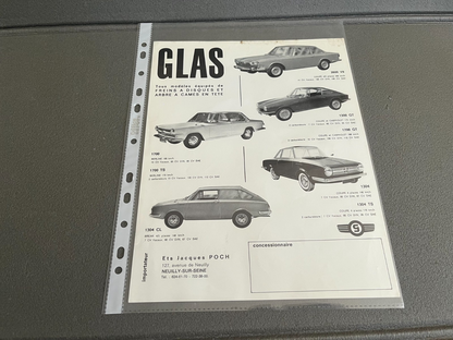 Ancien Dépliant Brochure Documentation Automobile Glas Poch