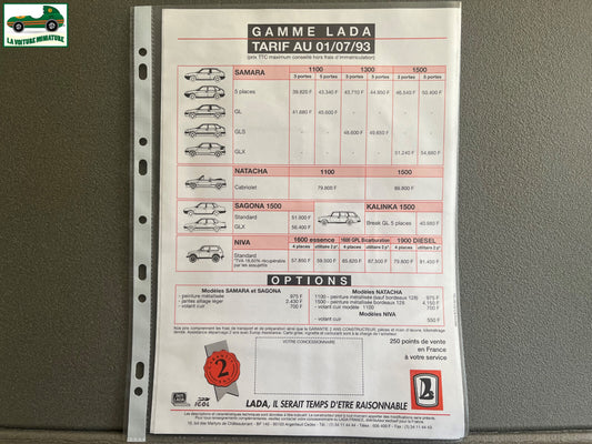Ancien Dépliant Brochure Documentation Automobile Lada Poch Tarif 1993