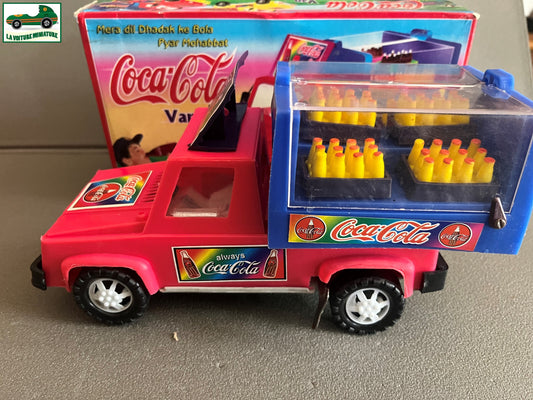 Ancien Jouet de Bazar Plastique Mécanisme Clé Voiture Coca Cola Brijbasi toys