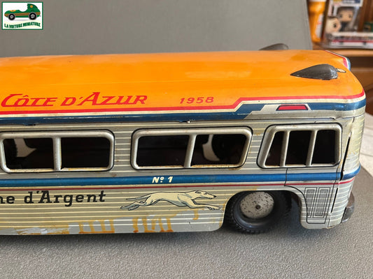 Jouet Ancien Tôle Bus Autobus Flèche d'argent France Jouets Vintage Mécanisme FJ