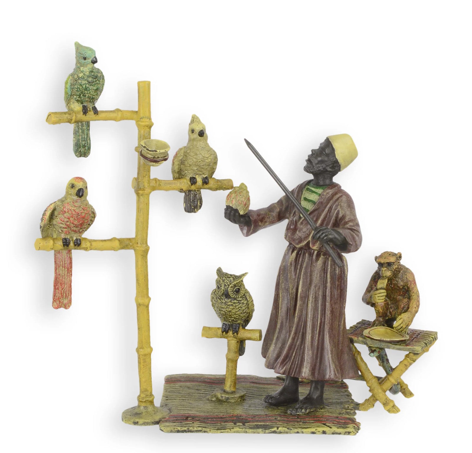STATUE MODERNE SCULPTURE BRONZE DRESSEUR DE PERROQUETS