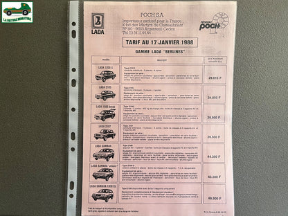 Ancien Dépliant Brochure Documentation Automobile Lada Poch Tarif 1988