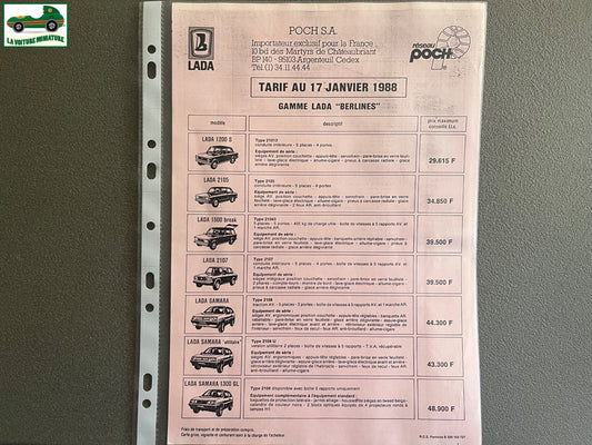 Ancien Dépliant Brochure Documentation Automobile Lada Poch Tarif 1988