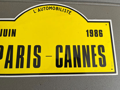 Plaque Métal Voiture rallye Paris Cannes 1986 PAN Tours L'Automobiliste