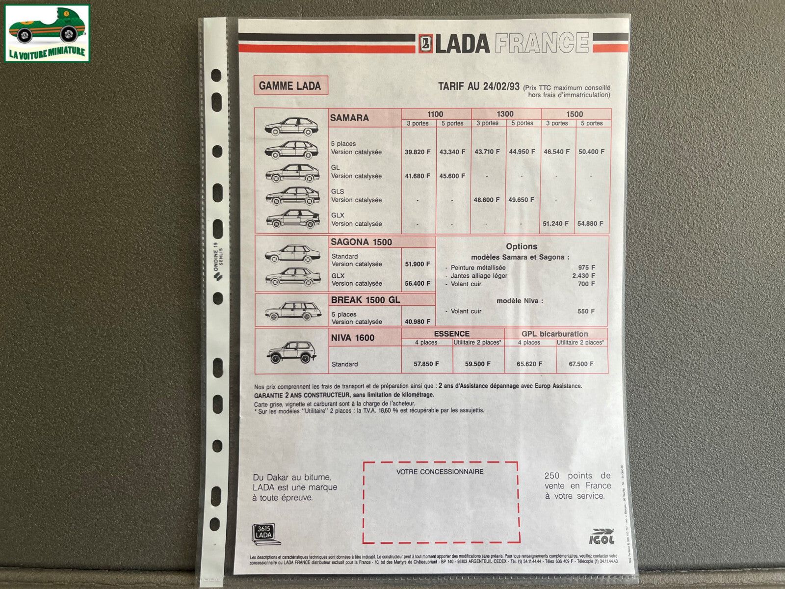 Ancien Dépliant Brochure Documentation Automobile Lada Poch Tarif 1993