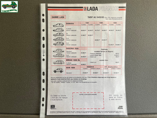 Ancien Dépliant Brochure Documentation Automobile Lada Poch Tarif 1993