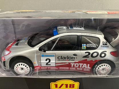 Voiture miniature Peugeot 206 Gronholm Rallye Suède 2002 WRC Altaya au 1/18
