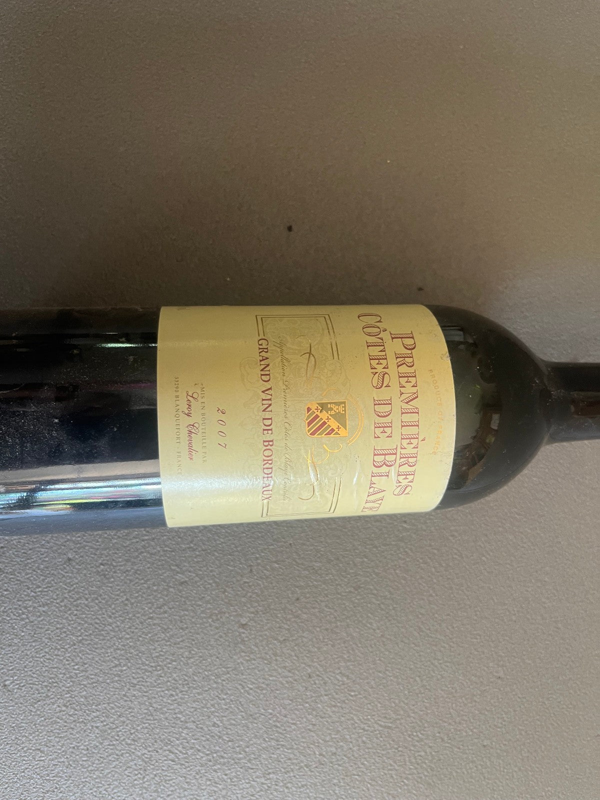 Ancienne Bouteille Vin Bordeaux Blaye Leroy Chevalier 2007 Collection Perso