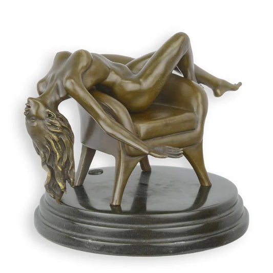 ÉROTIQUE STATUE MODERNE SCULPTURE BRONZE FEMME EROTIQUE ALLONGÉE