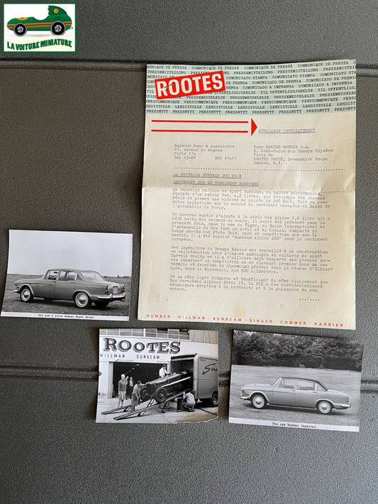 Ancien Documentation Automobile Communiqué Presse Rootes Motors Sunbeam Photo
