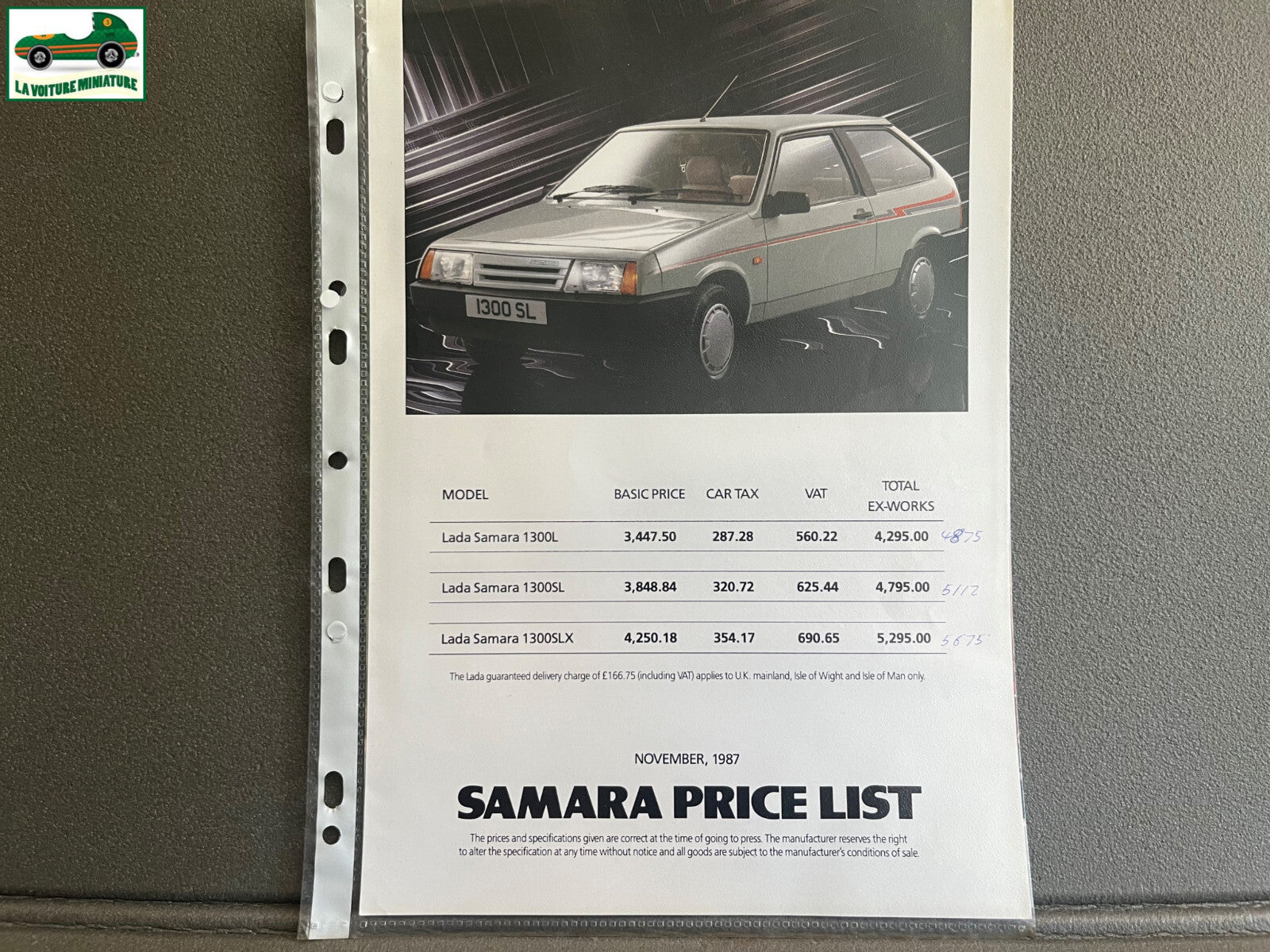 Ancien Dépliant Brochure Documentation Automobile Lada Samara Price List