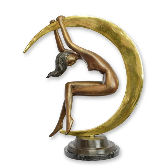 STATUE MODERNE SCULPTURE BRONZE FEMME EROTIQUE ET CROISSANT DE L