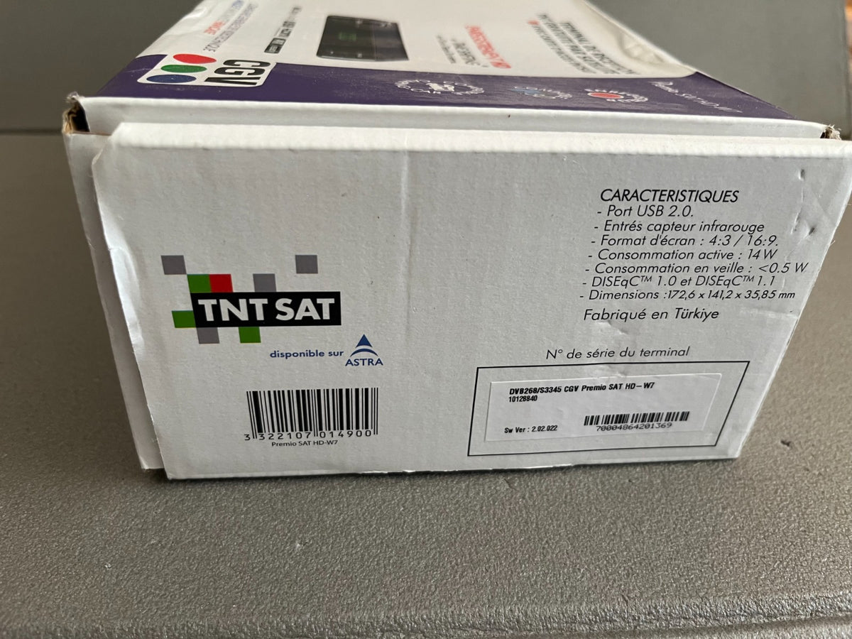 Décodeur TV HD Satellite TNTSat CGV Premio SAT HD-W7 Camping Car