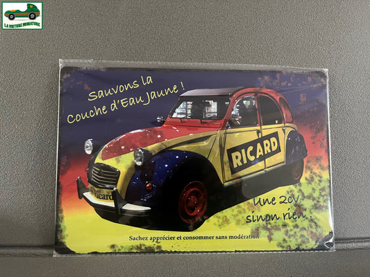 Plaque Métal Voiture Citroen 2CV Ricard Pastis 20 x 30 cm