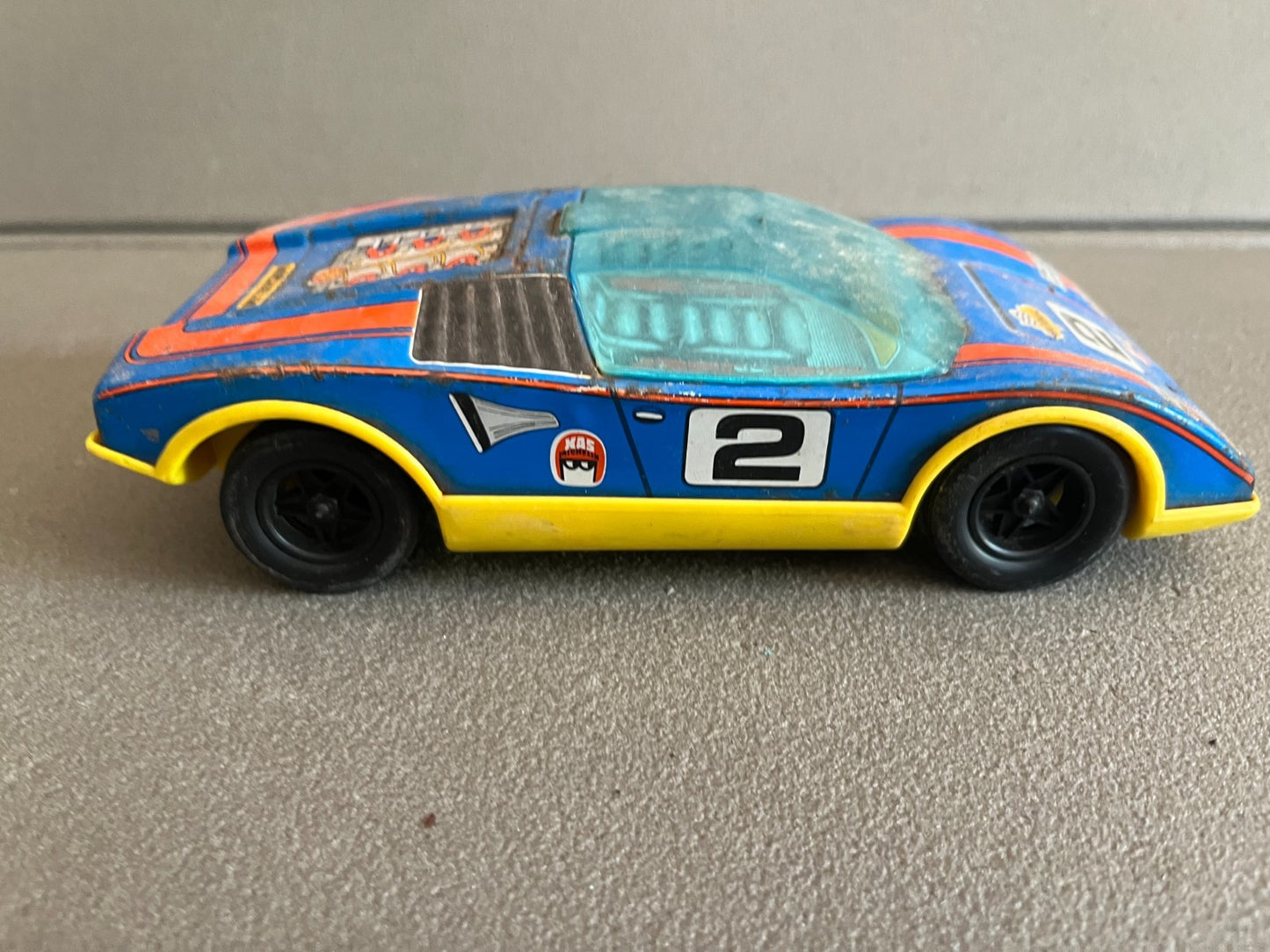 Jouet Ancien Voiture Miniature Course Tôle Plastique Joustra GT N°2 France