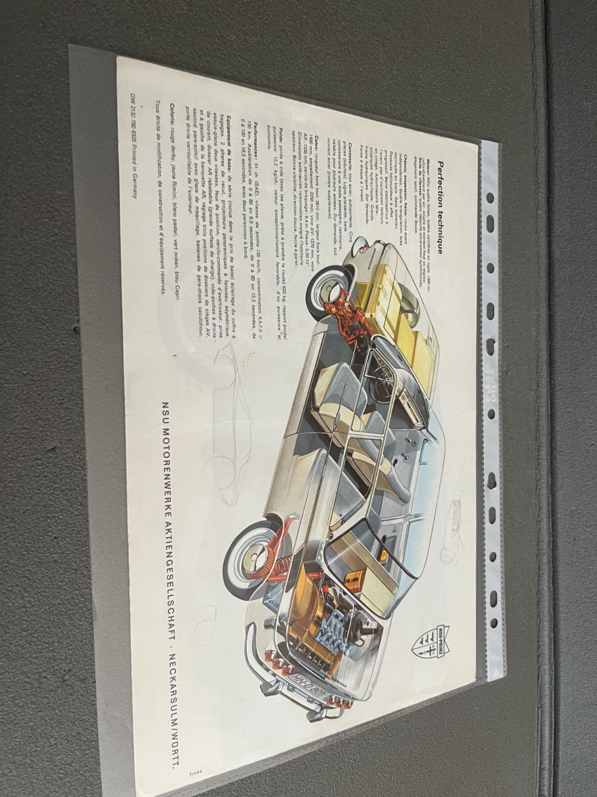 Ancien Dépliant Brochure Documentation Automobile NSU Prinz 1000