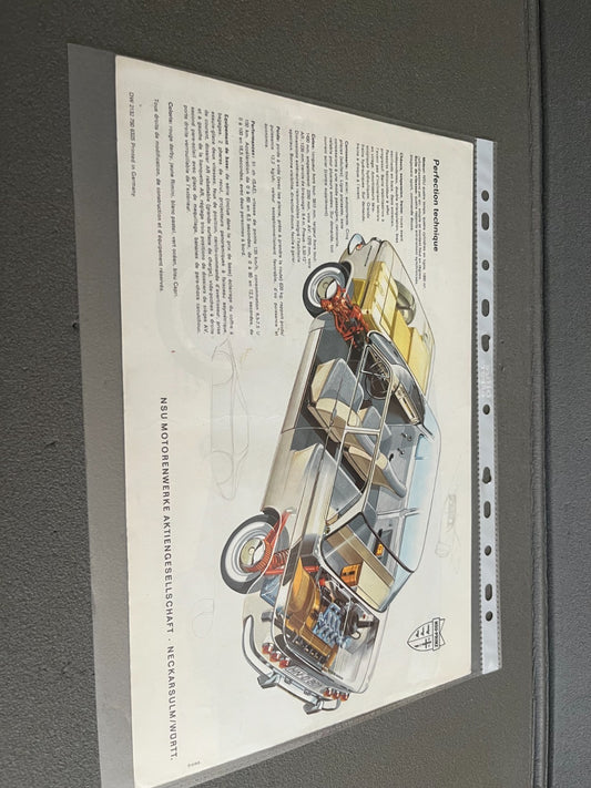 Ancien Dépliant Brochure Documentation Automobile NSU Prinz 1000