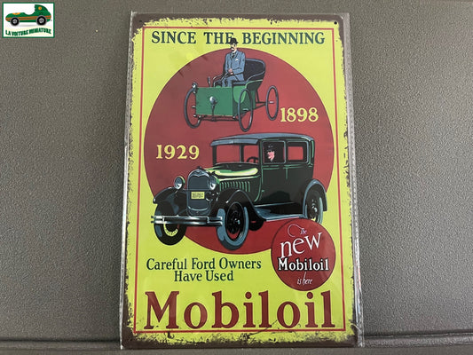 Plaque Métal Voiture Automobile Garage Huile Moteur Mobiloil 20 x 30 cm