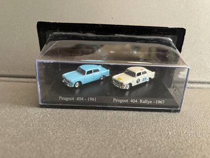 Voiture Miniature Duo Peugeot 404 1961 Rallye 1967 Universal Hobbies au 1/87 HO