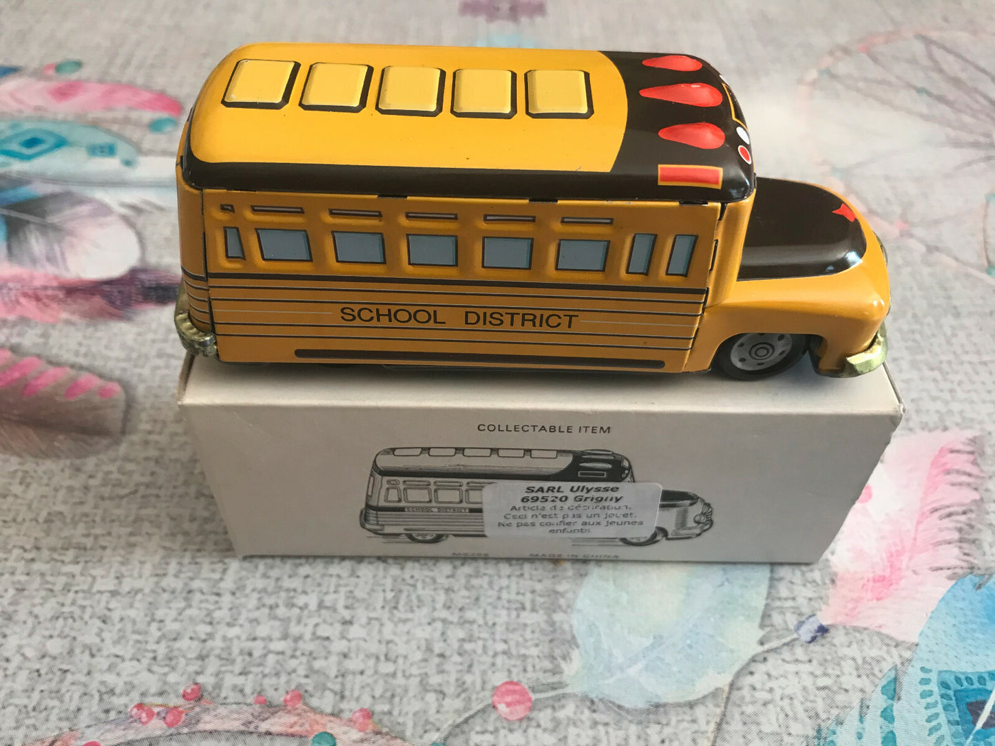 Jouet Tole Métal Réédition Ancien Car Autocar Bus School District MS285 13cm Clé
