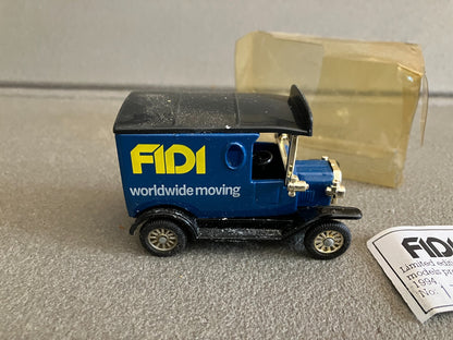 Ancienne Miniature Voiture Publicitaire Tacot Fidi Worldwide Moving 1/43 1/50