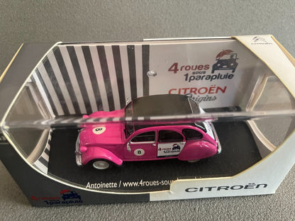 Voiture miniature Citroen 2CV 6 Rose 4 Roues Sous un Parapluie N°8 Eligor 1/43