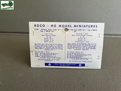 Miniature Engin Militaire Camion Z-190 German Faun Truck Roco Minitanks  1/87 HO