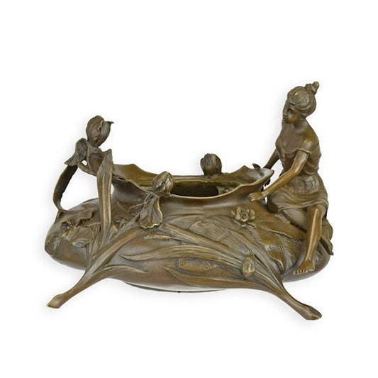 Statue Sculpture Bronze Art Déco Nouveau Bol Femme aux Roses BF-9 Moderne