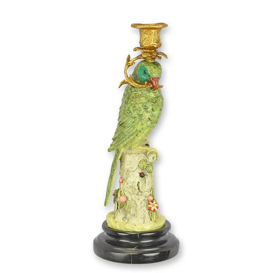 PORTE-BOUGIE PERROQUET STATUE MODERNE SCULPTURE BRONZE